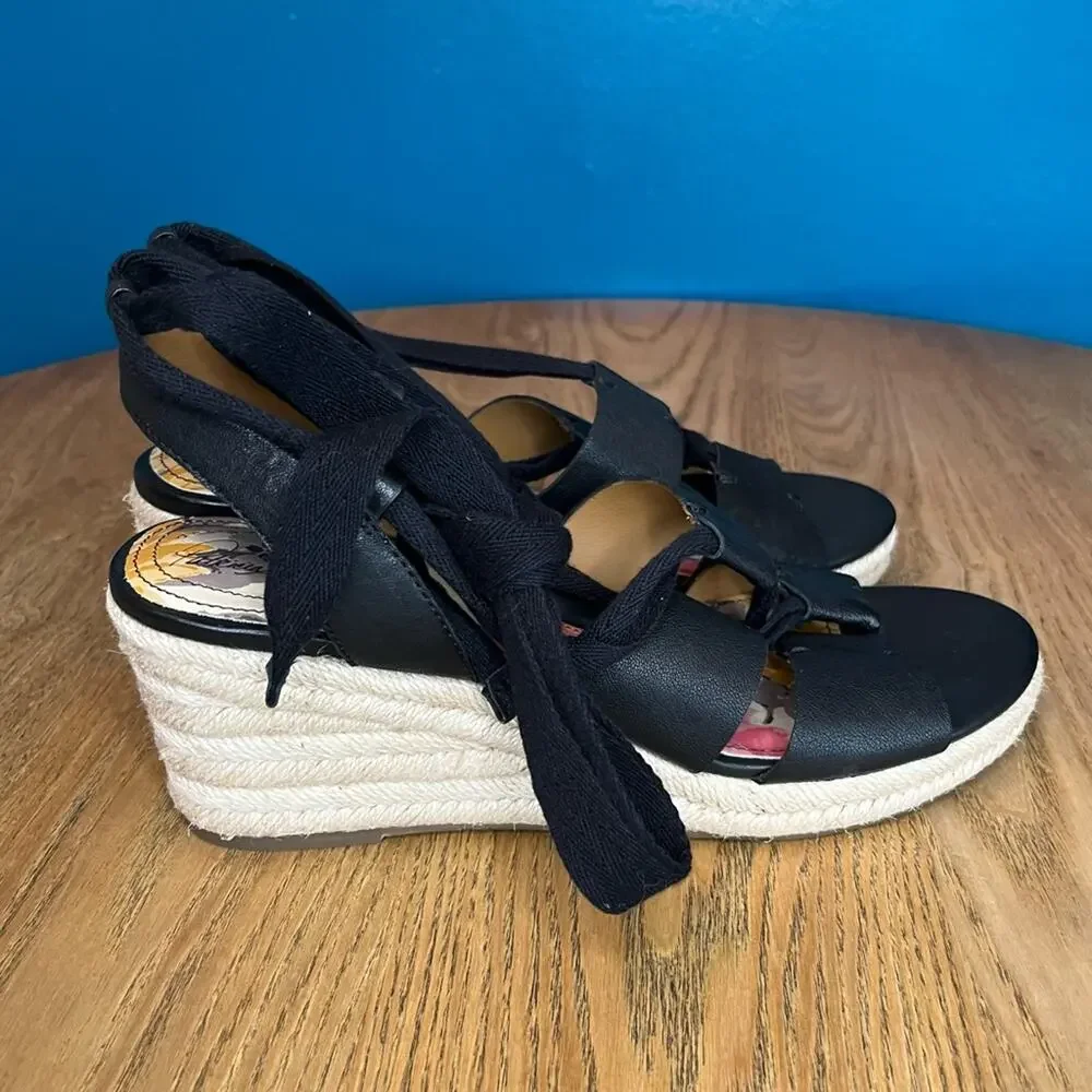 Patricia Nash Riva Wedge Espadrille Black Lace Up Ankle Wrap Sandals Women’s 10